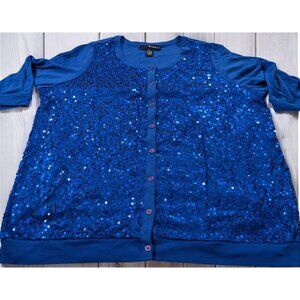 Denim 24/7 PLus Size 2X XX Sequined Blue Cardigan Sweater Button Front 3/4 Slvs